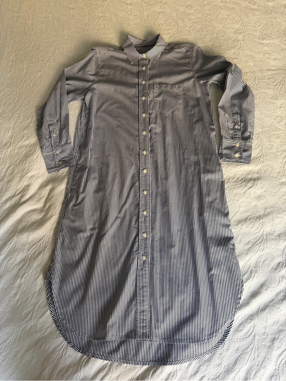 J. Crew Striped Blue and White Long Button-Down Shirt Dress